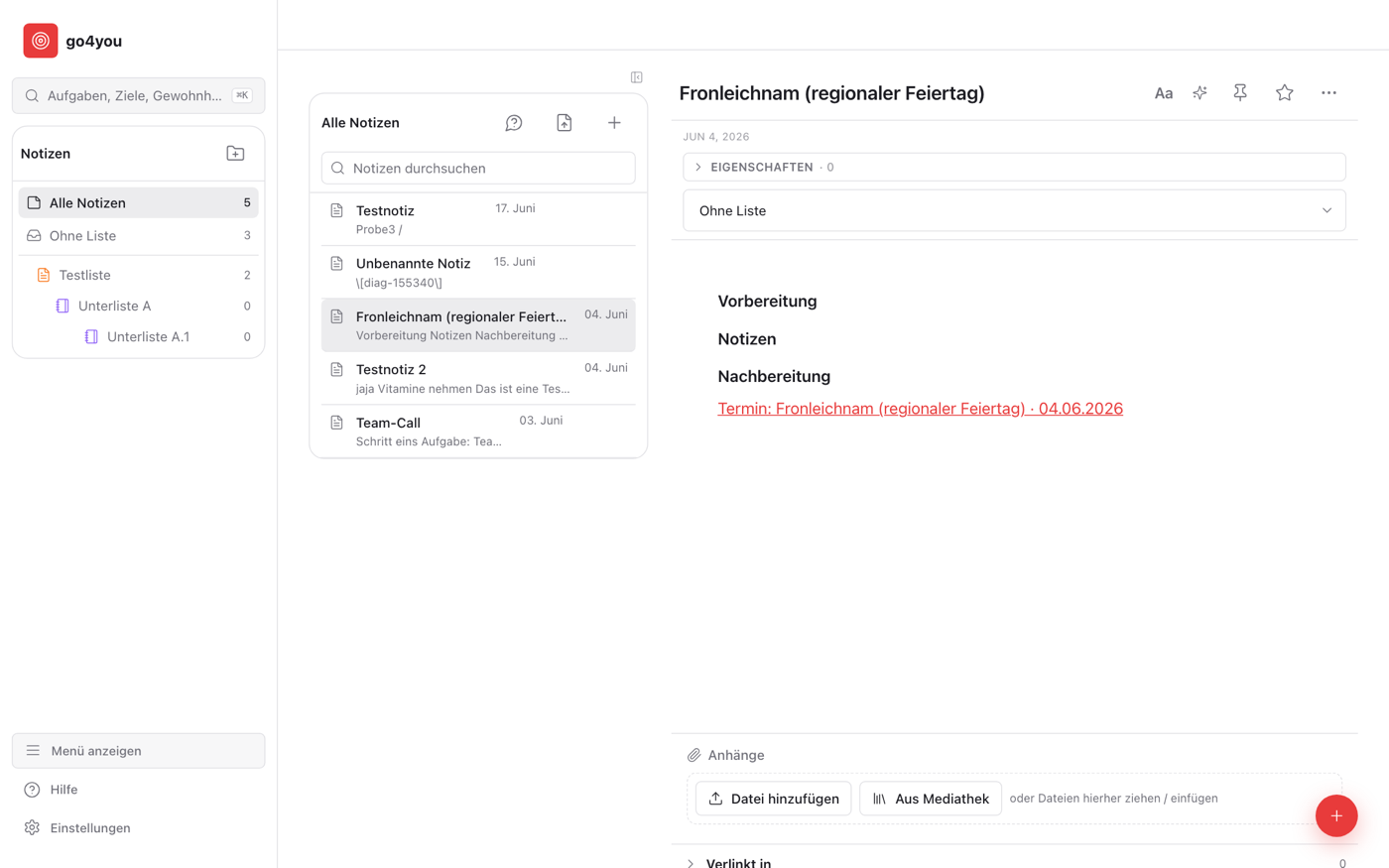 Notiz mit automatischem Backlink zu einem verknüpften Termin